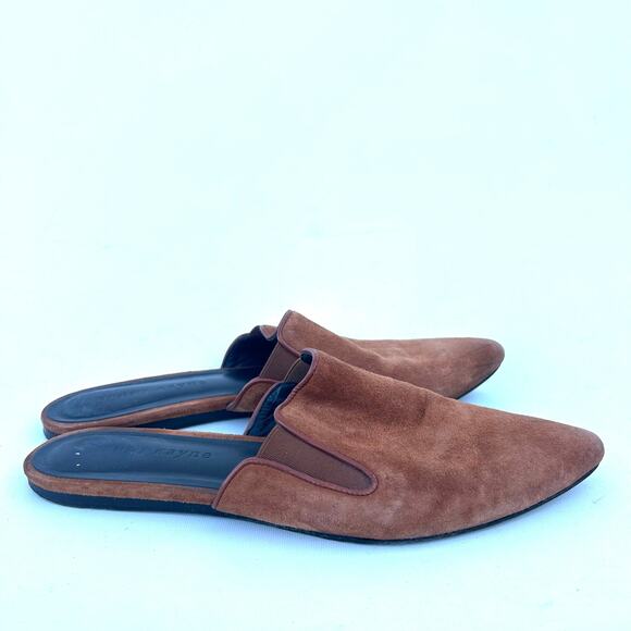 Jenni Kayne Suede Mules Pointed Toe Flats Saddle Brown 38.5 Size 8 Slip Ons - Picture 2 of 9
